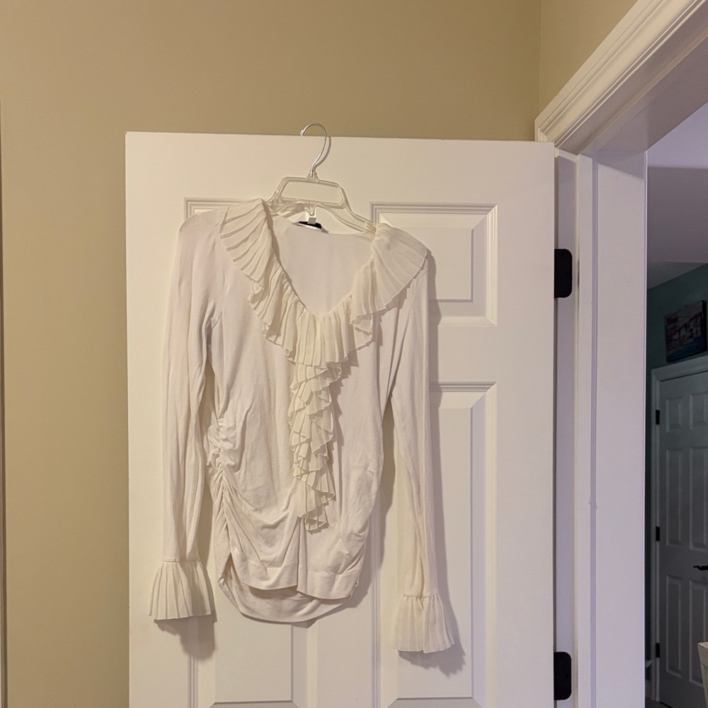 CAbi Cream Ruffled Blouse